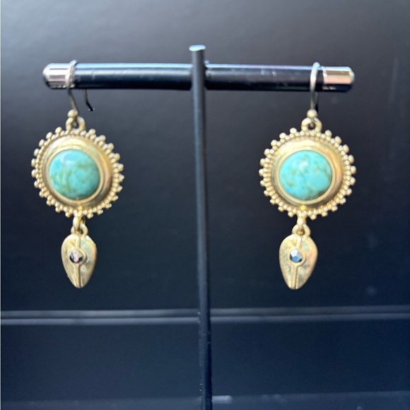 Turquoise and Gold Bohemian Earrings - Picture 13 of 16